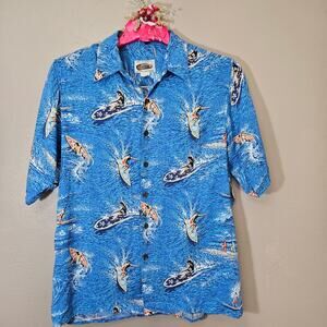 Art of Eddy Y by Reyn Spooner Surfer Print Aloha Shirt - Medium Vintage Y2K